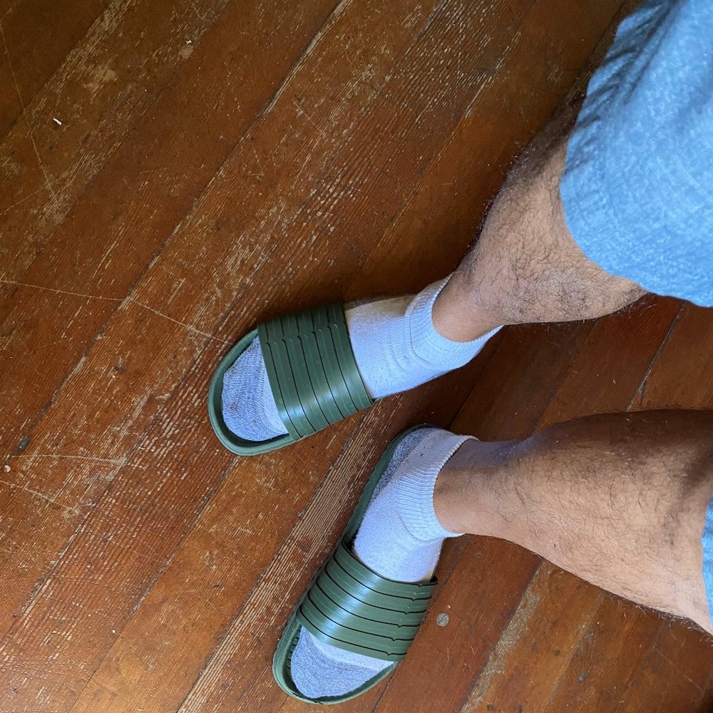 HUNTER olive green slides